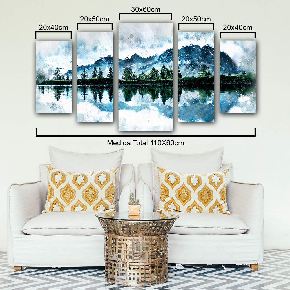 Miniatura Quadro Decorativo Espelho D'água 110cm  5 Peças Sala Quarto