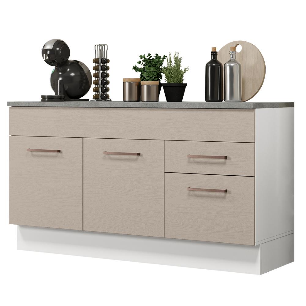 Miniatura Balcão Gabinete de Pia Cozinha 150 cm 2 Gavetas 2 Portas (Com Tampo) Branco/Crema Agata Madesa Branco/Crema