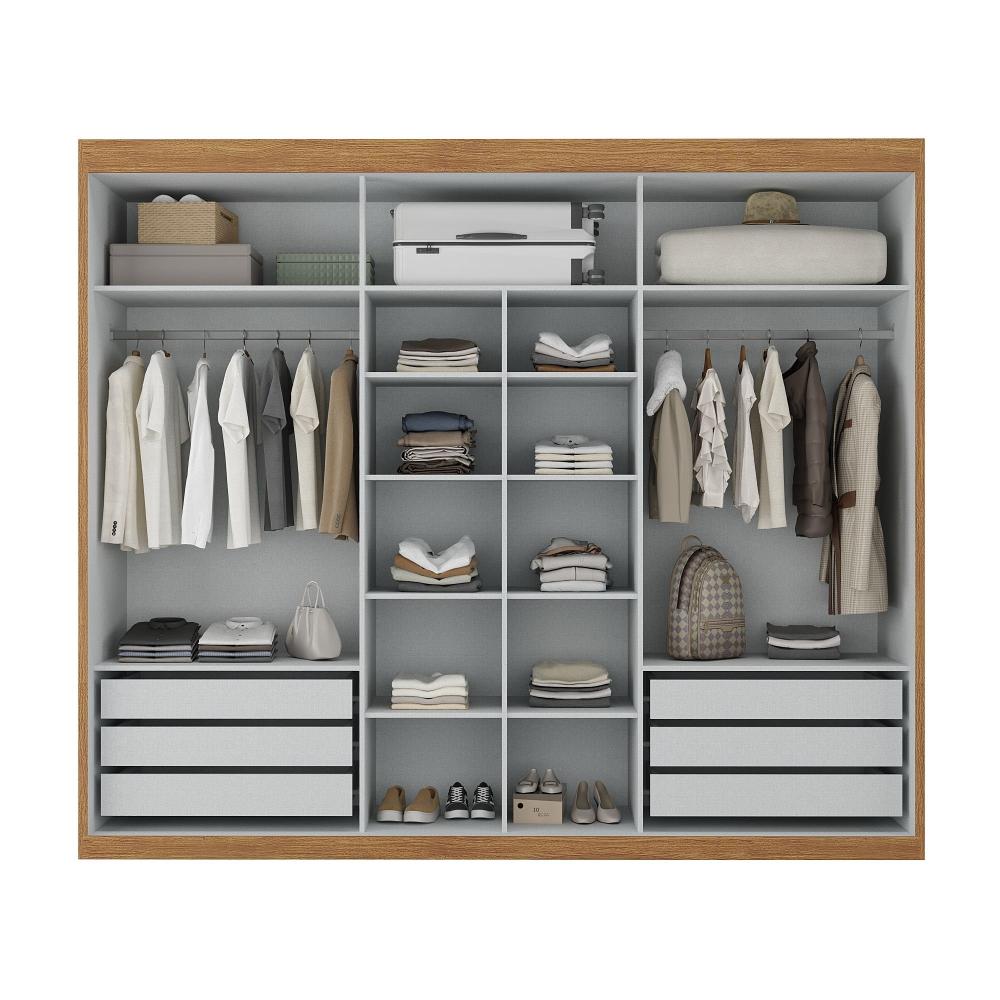 Guarda-Roupa Casal 3 Portas de Correr e 6 Gavetas Spazio Cinamomo/ Off White