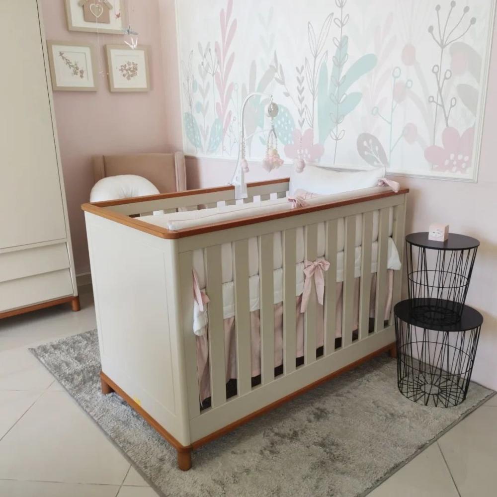 Miniatura Berço Mini Cama Evolutivo 2 em 1 com Regulagem de Altura Fin Neve/Madeira