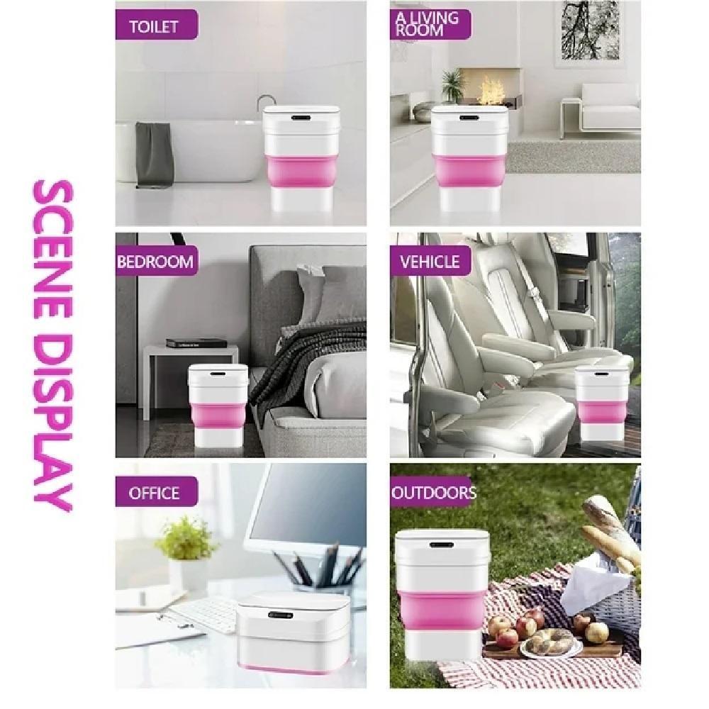 Lixeira Automatica Inteligente Sensor Smart Cesto Retratil A Prova D Agua Viagem Camping Rosa