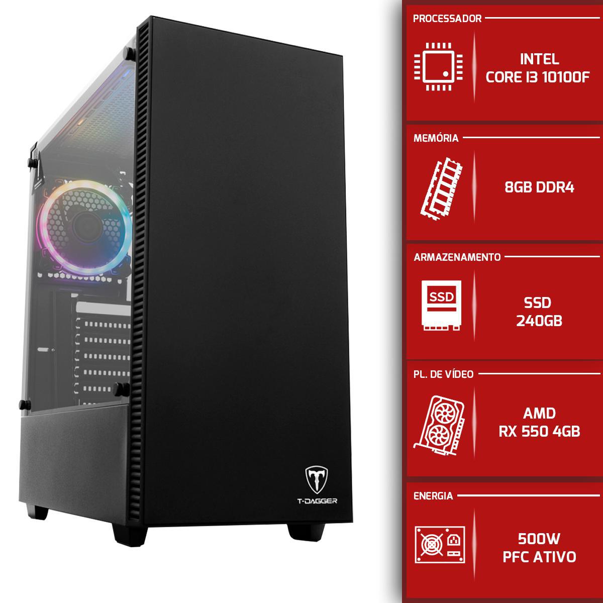 Miniatura Computador Combat Gamer - I3 10100F Rx 550 4Gb 8Gb Ddr4 Ssd