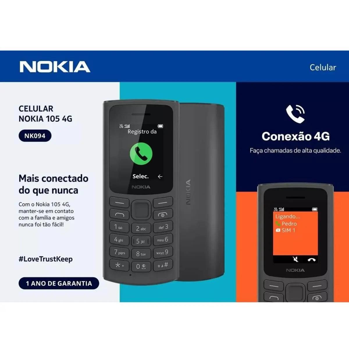 Miniatura Celular Nokia 105 4G Dual Chip Idoso Câmera Mp3 Tela 1.8