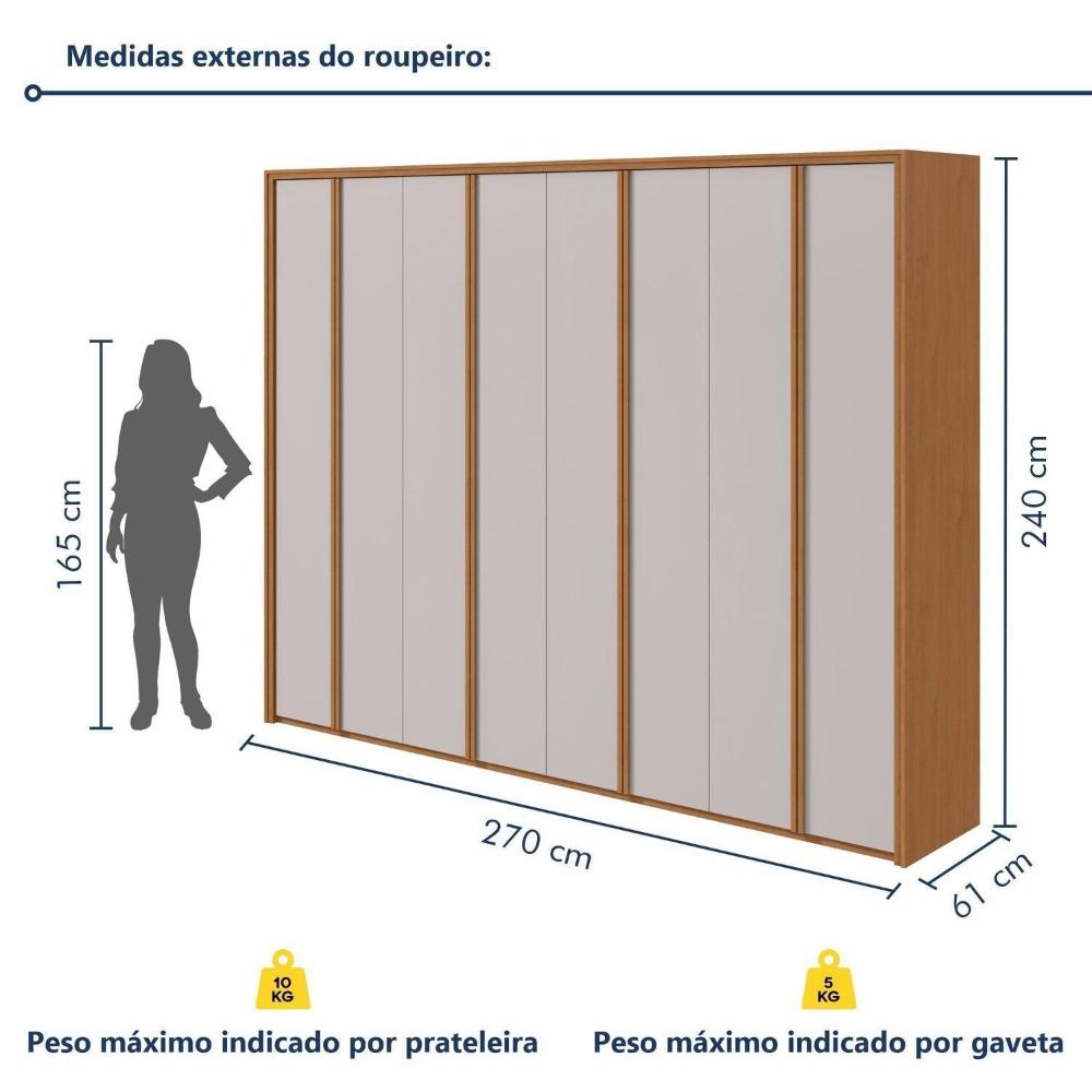 Guarda-roupa 8 Portas 6 Gavetas 100% Mdf Ergon Amêndoa Clean/Off White