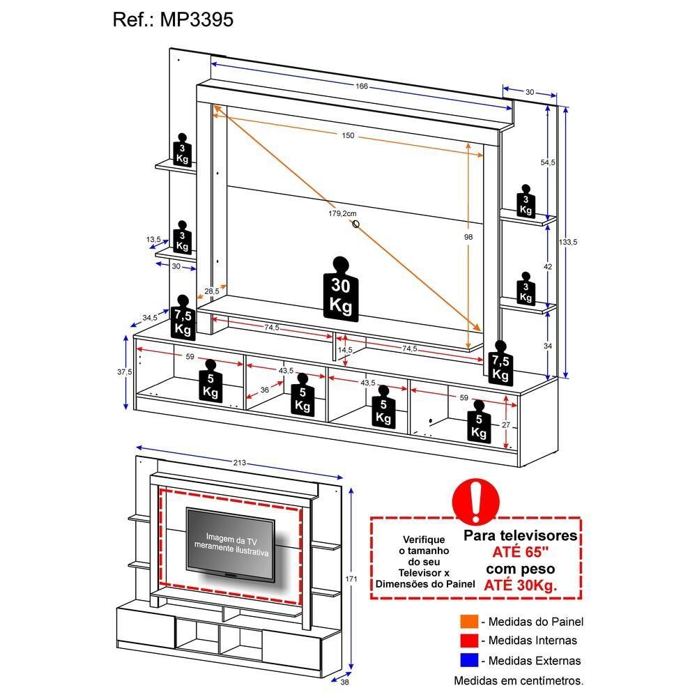 Rack Estante com Painel Tv 65 e 2 Portas Oslo Madeirado