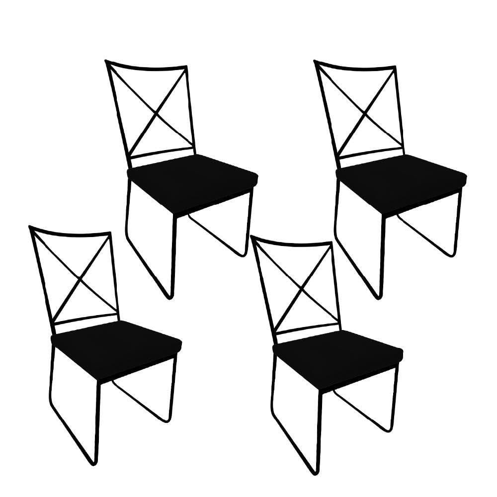 Miniatura Kit 04 Cadeiras Sala De Jantar Clark Industrial Ferro Preto Suede Preto - Amey Decor