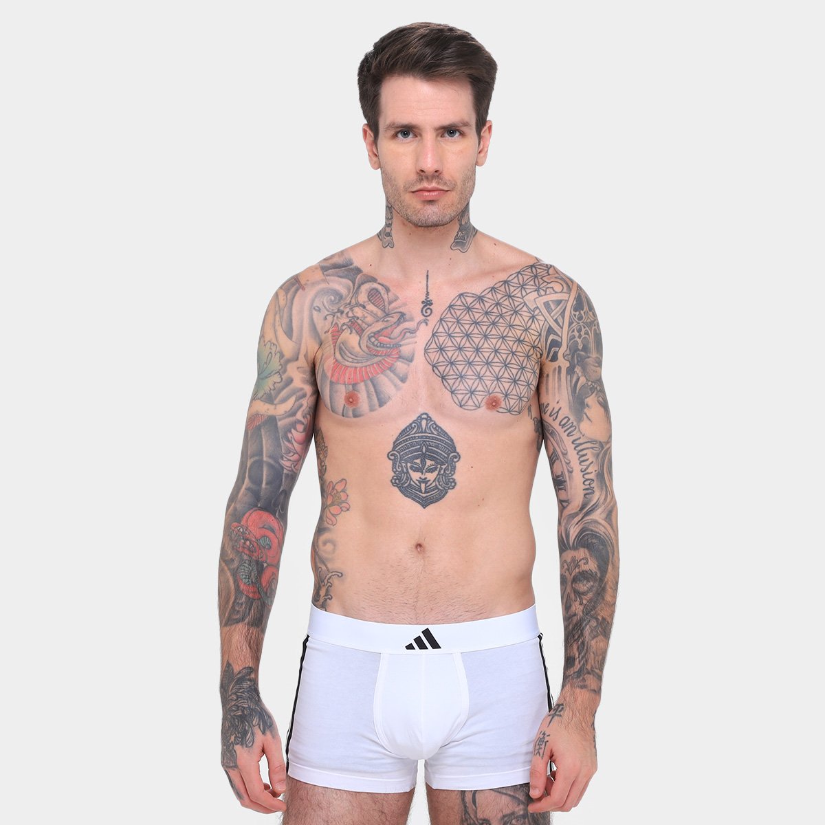 Miniatura Kit Cueca Boxer Adidas Baixa Com 2 Peças Preto+Branco - G