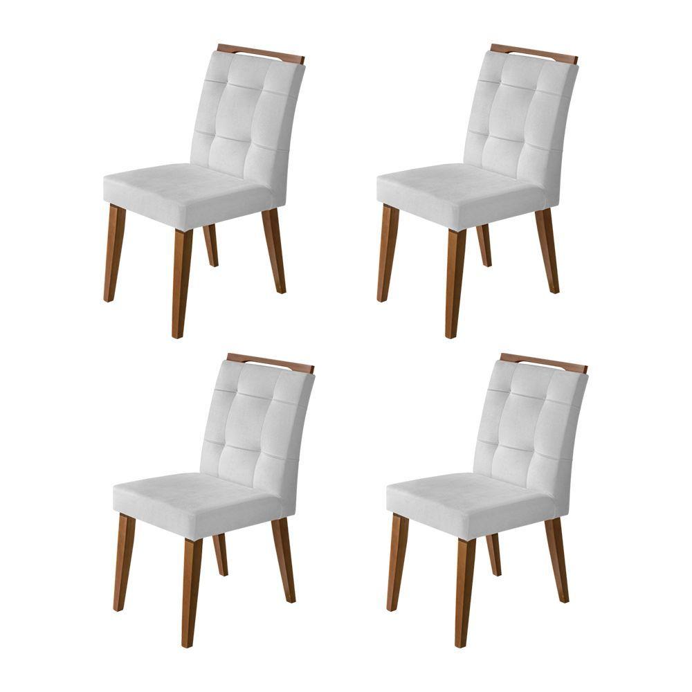 Miniatura Kit 4 Cadeiras Jantar Agatá Estofadas Linho Cinza Com Alça Madeira Maciça Imbuia - Cor: Cinza