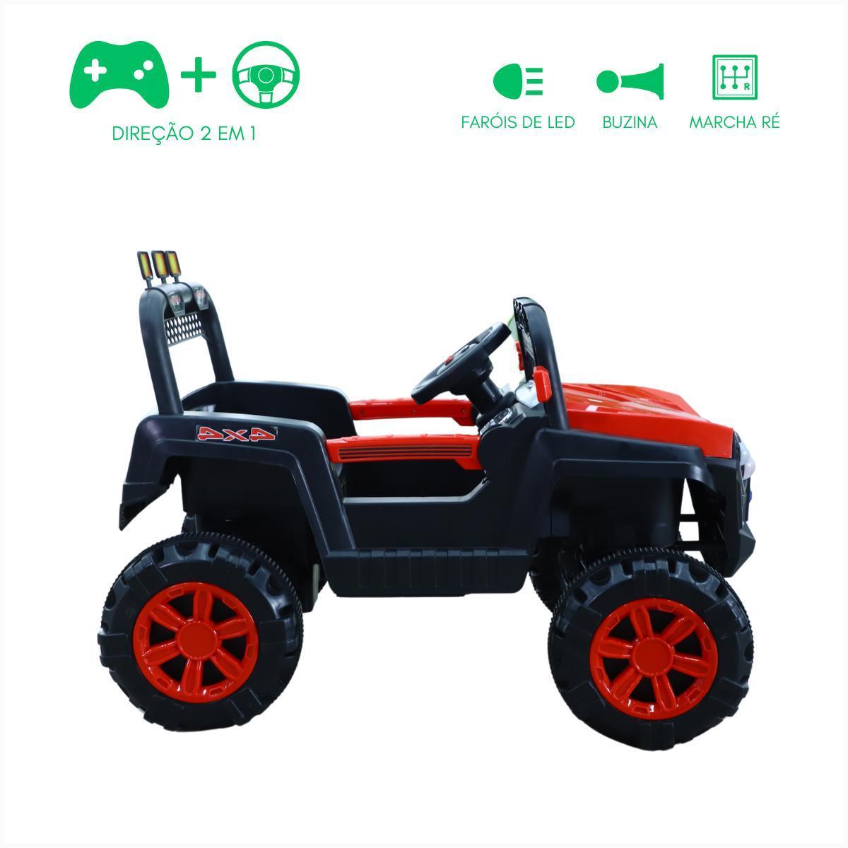 Miniatura Carrinho Elétrico 12V Utv Vermelho Usb Faróis Led Potente