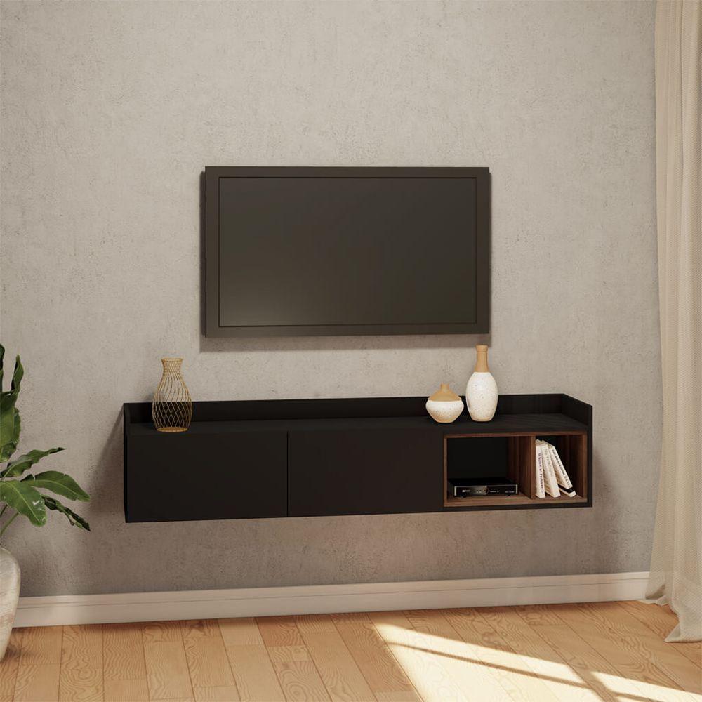 Miniatura Rack Suspenso Para Tv Preto Madeirado