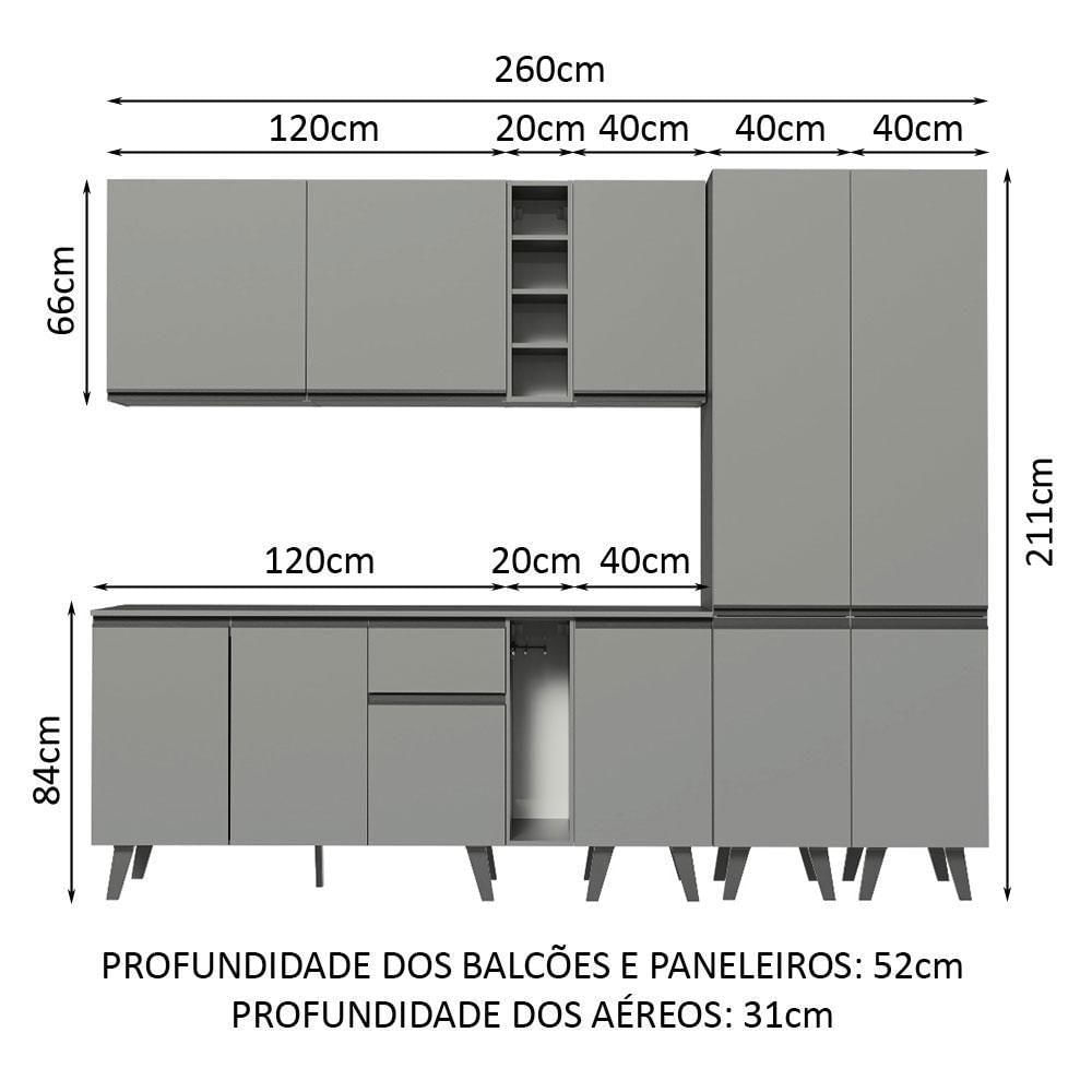 Miniatura Armário De Cozinha Completa 260cm Cinza Nice Madesa Cinza