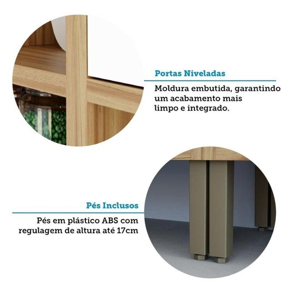 Cozinha Modulada Completa 5 Peças 11 Portas e Vidro Reflecta 349cm 100% Mdf Vicenza Espresso Móveis Amêndoa/Branco