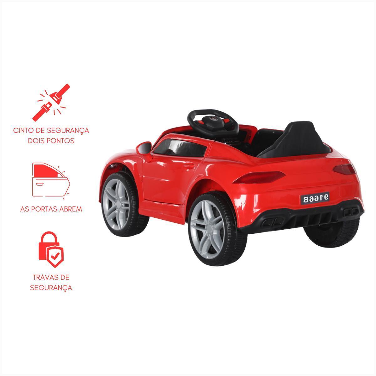 Miniatura Carro Elétrico Infantil 12V Vermelho Cabo Auxiliar Usb Farol