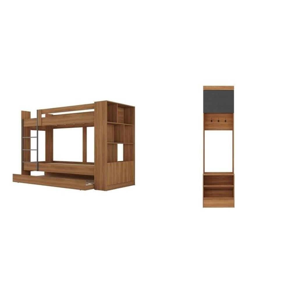 Miniatura Quarto Juvenil Completo com Treliche e Sapateira Porto Espresso Móveis Nogal/Grafite