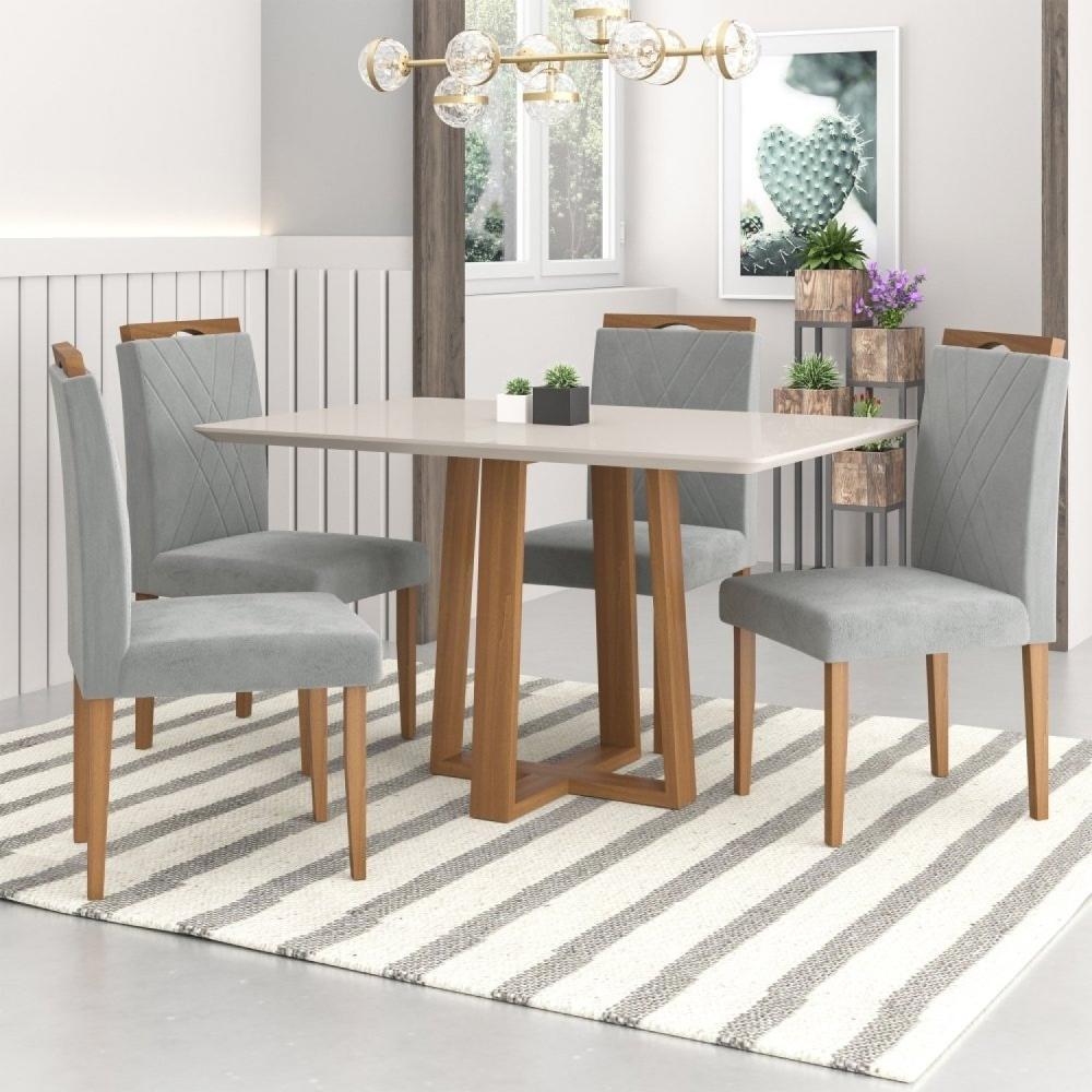 Kit 4 Cadeiras com Puxador 05 Madenova Móveis Prata/Mel