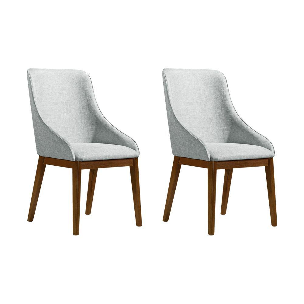 Miniatura Kit 2 Cadeiras De Jantar Elisa Nobre Estofada Liso Linho Cinza Base Madeira Maciça Imbuia