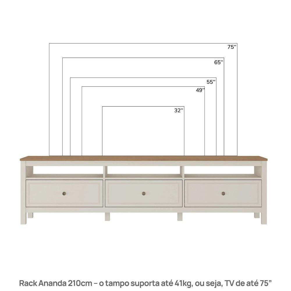 Miniatura Rack para Tv 75 Polegadas 3 Gavetas 210cm Ananda Cabecasa Madeiramadeira Off-white/Mel