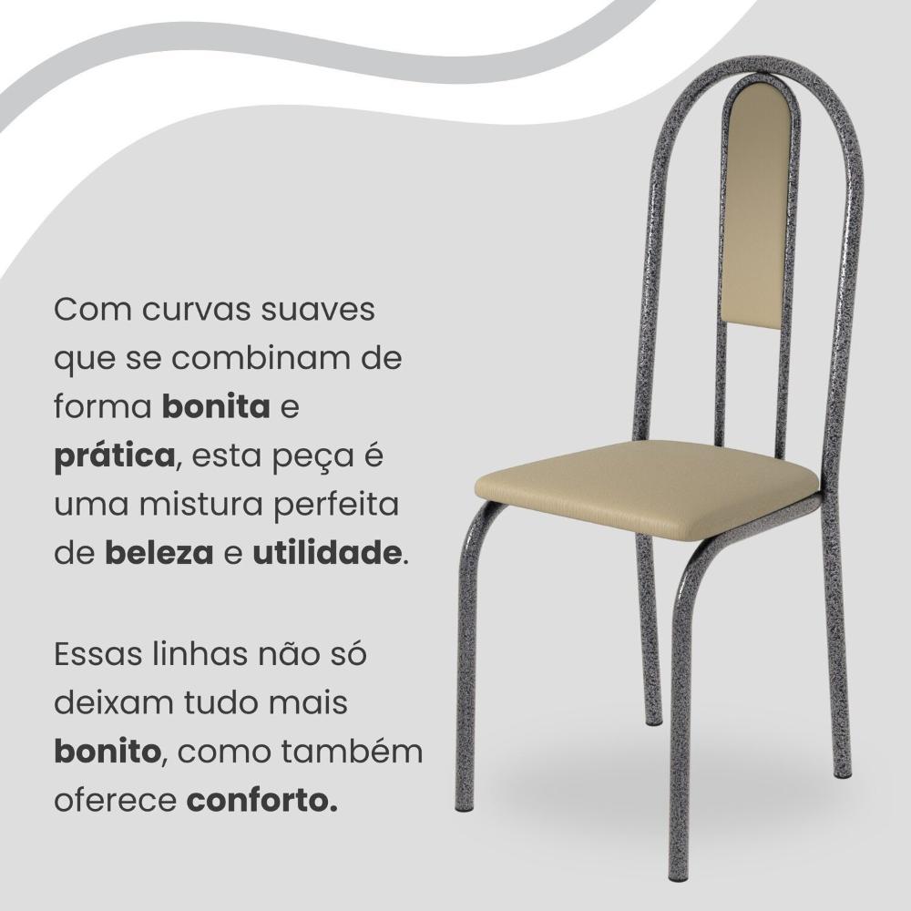 Conjunto Sala de Jantar Mesa Retangular 140x75cm Tampo Granito Topázio 6 Cadeiras Linda Yescasa Creme/Prata