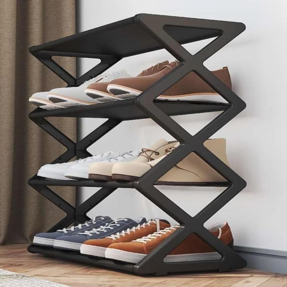 Sapateira Vintage Organizador Multiuso Estante 4 Prateleiras 8 Pares Sapatos Quarto Lavanderia Sala Portatil Preto