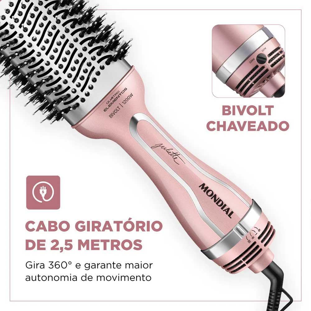 Miniatura Escova Secadora Mondial Juliette 1200W ES-JU-01 Rosa Bivolt