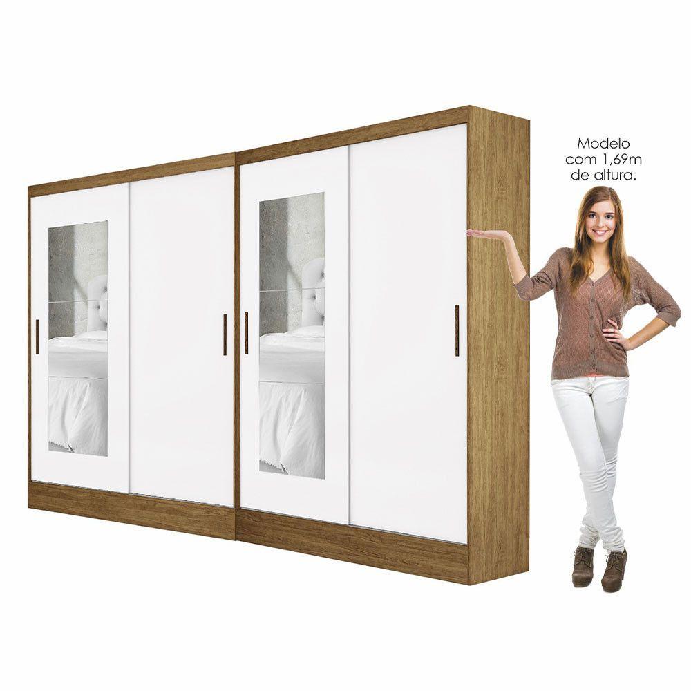 Closet Casal Belém 4 Pts Com Espelho 4 Gvts Carioca Móveis Cinamomo Branco