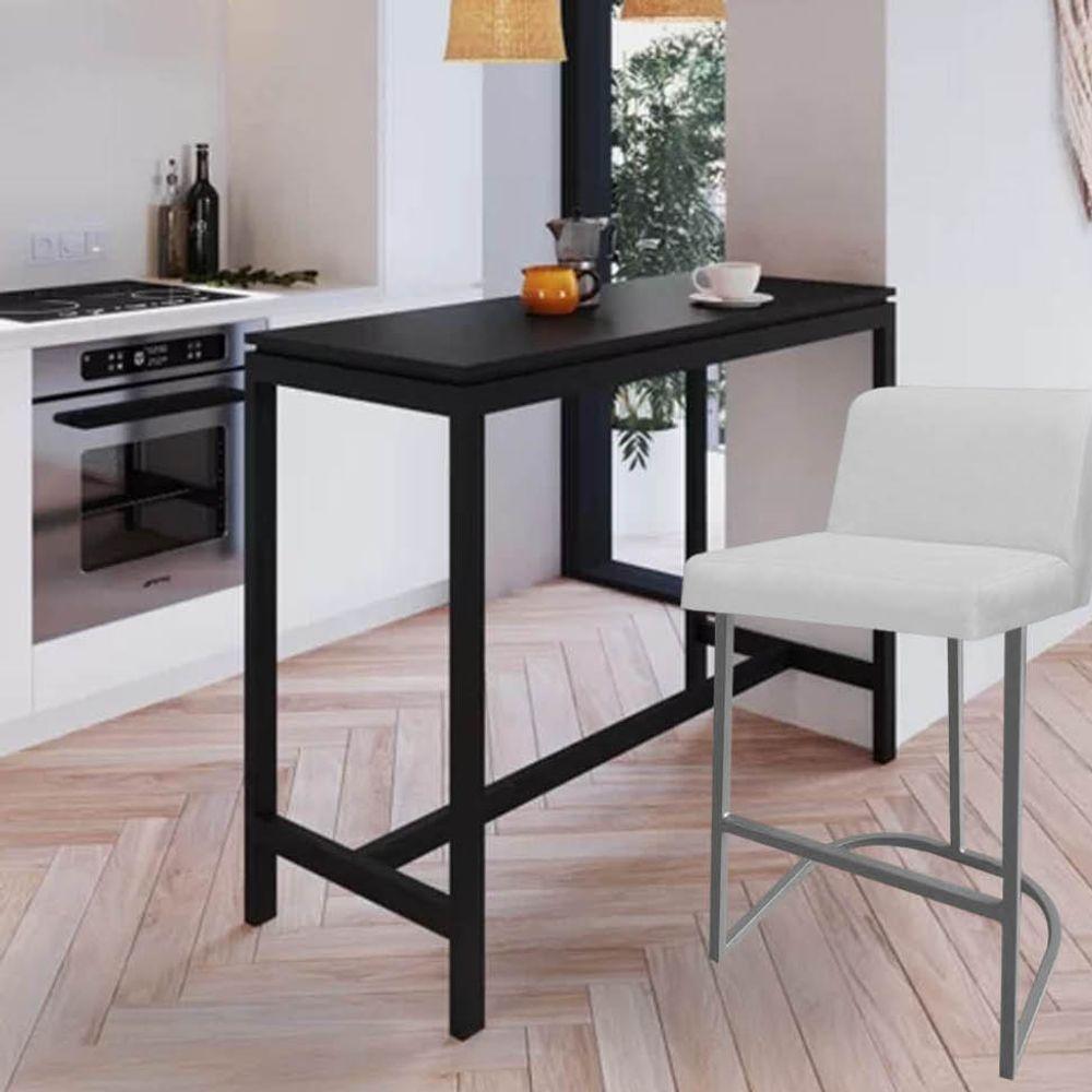 Miniatura Banqueta Com Encosto Noah Luxo Confort Bistrô Cozinha Ferro Cinza Sintético Branco - Amey Decor