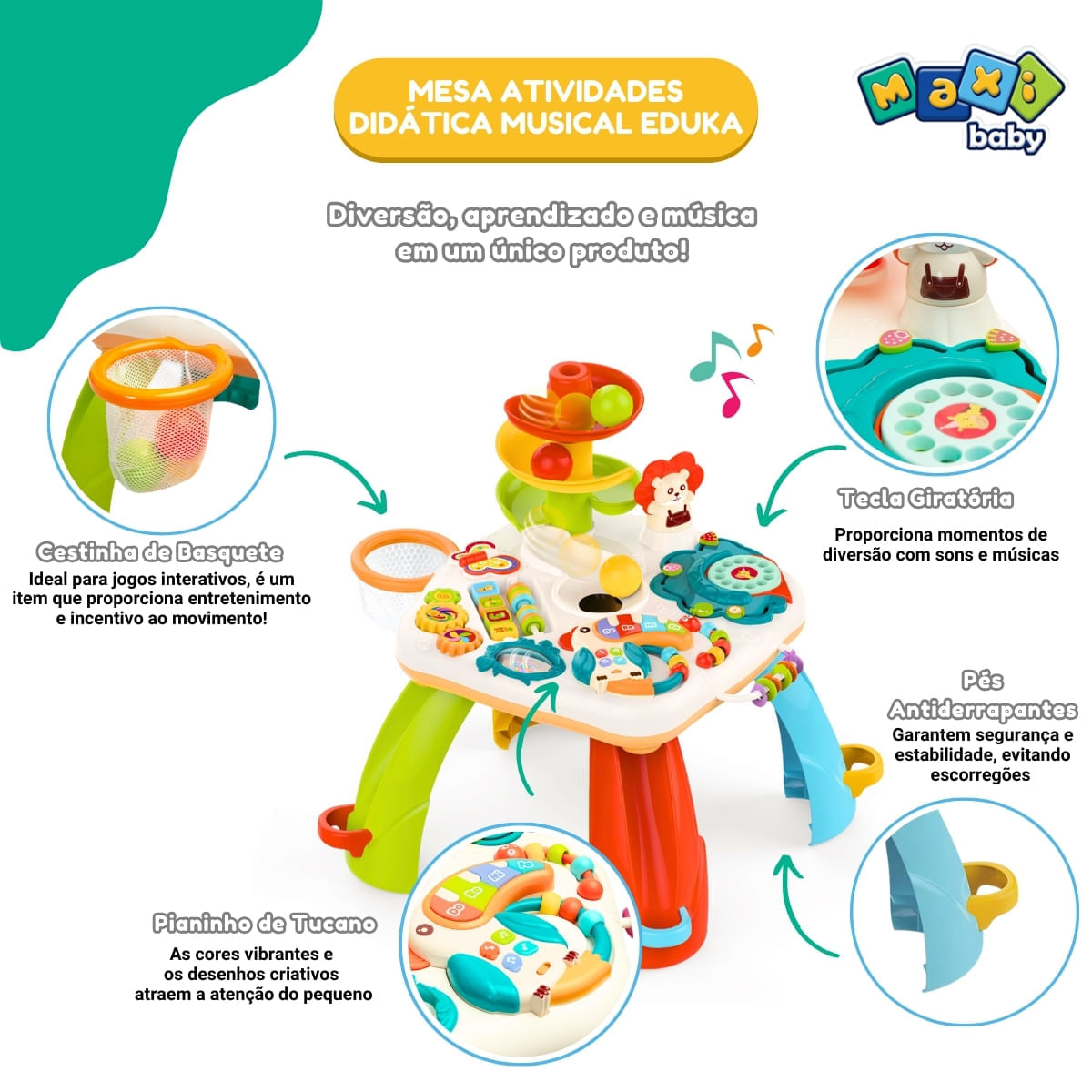 Mesa Atividades Infantil Didática Musical Eduka - Maxi Baby