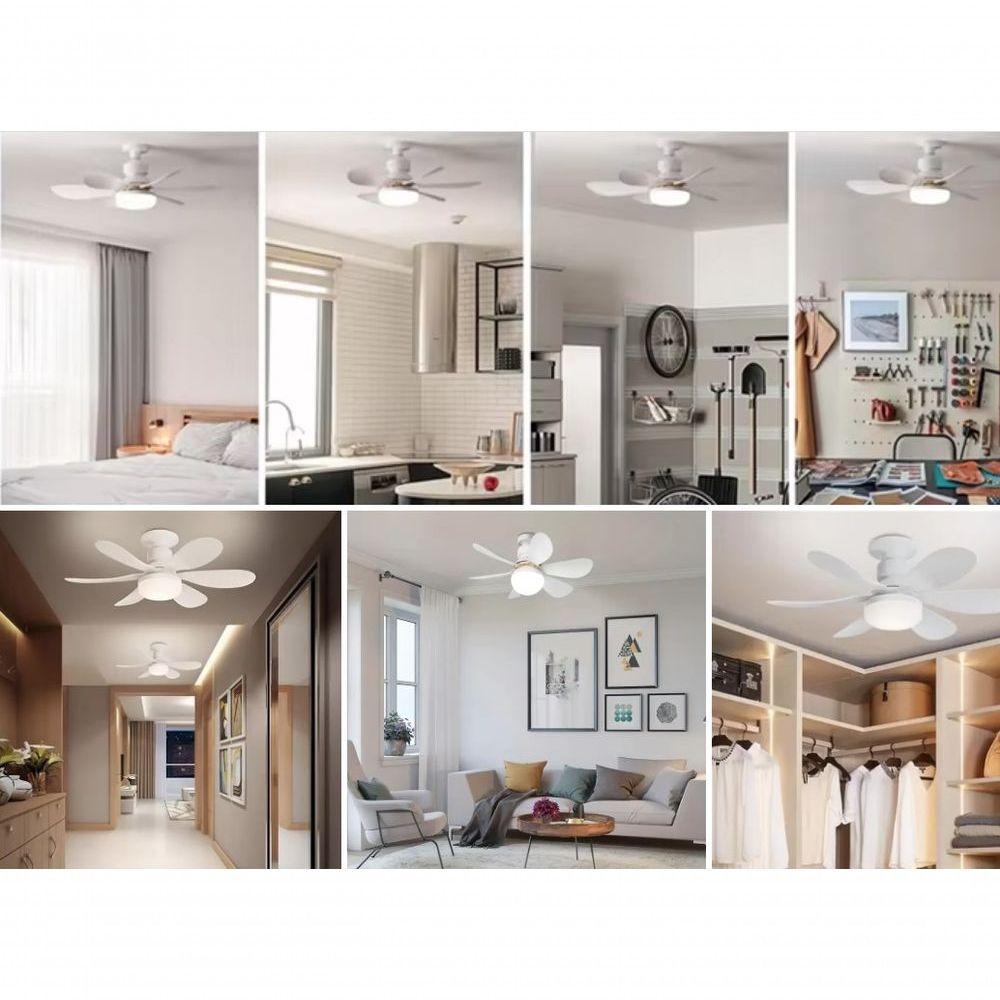 Miniatura Ventilador De Teto Silencioso 3 Velocidades Luminária Led Controle Remoto Bivolt