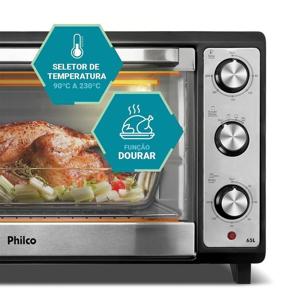 Forno Elétrico Philco 65L Dupla Resistência Bancada Preto PFE65 220V
