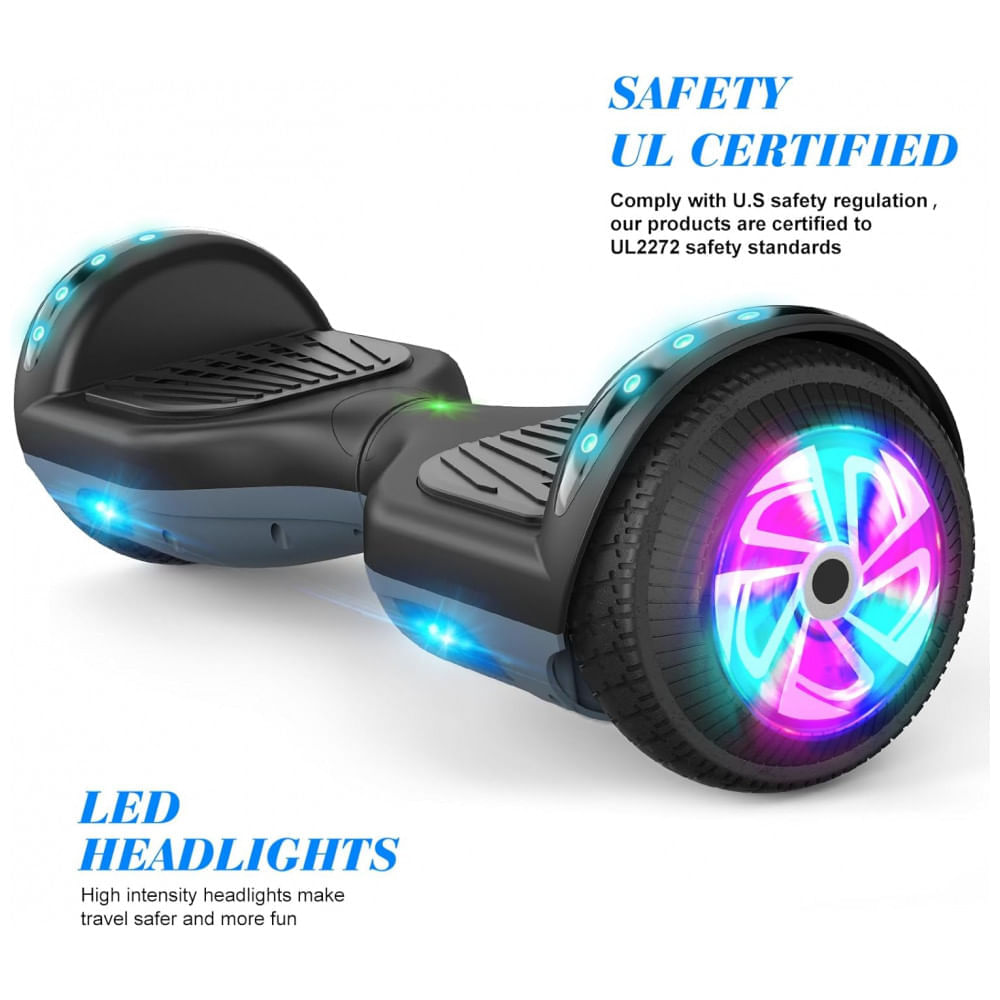 Miniatura Hoverboard Elétrico de Auto Equilíbrio com Bluetooth e Luzes Led, FLYING, Preto