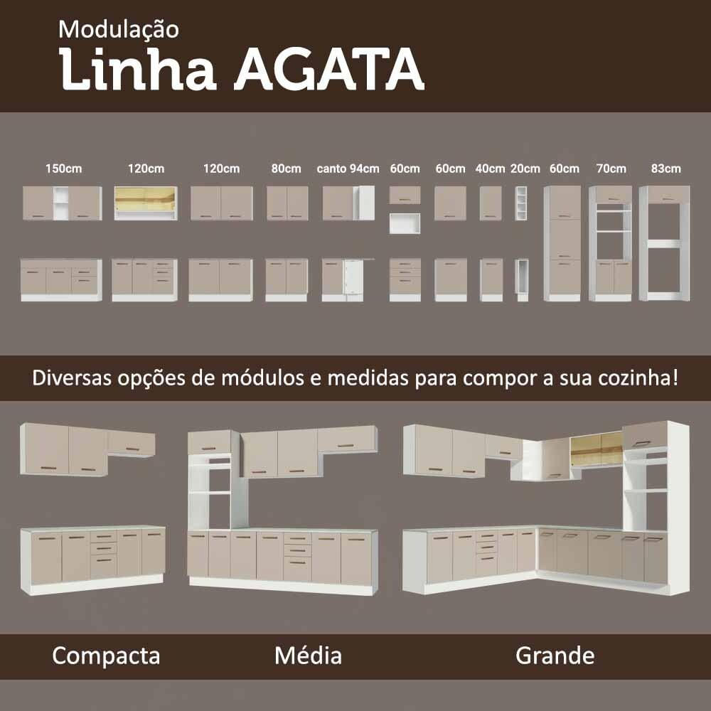 Balcão Gabinete de Pia Cozinha 150 cm 2 Gavetas 2 Portas (Com Tampo) Branco/Crema Agata Madesa Branco/Crema