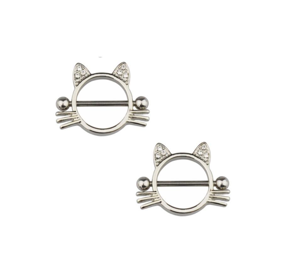 Miniatura Par Piercing Mamilo Peito Titânio Prateado Gatinho