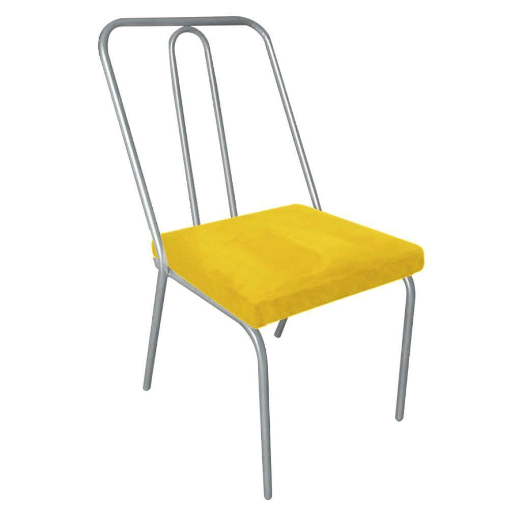 Miniatura Kit 03 Cadeira De Jantar Drika Ferro Prata Sintético Amarelo