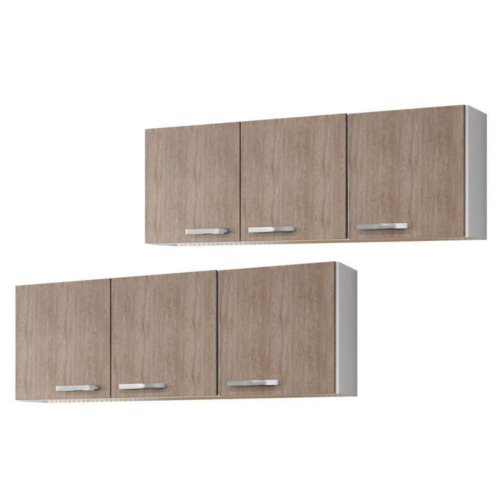 Miniatura Kit 2 Armários Aéreos De Cozinha Parma 3 Portas 150cm - Lumil Móveis Branco-preto