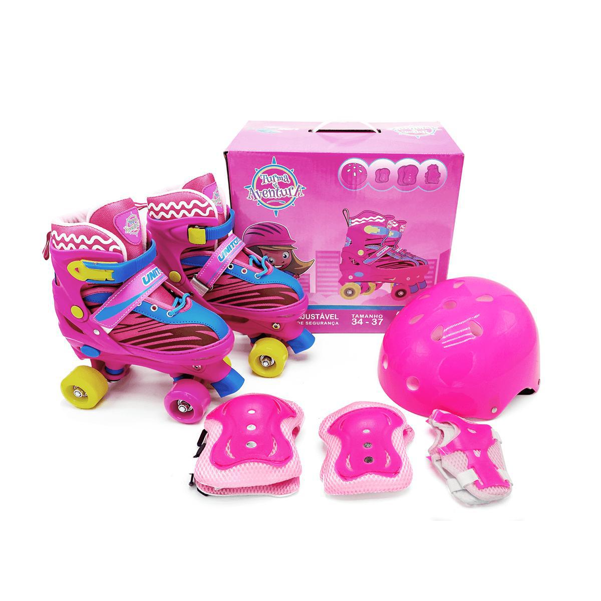 Miniatura Patins Quad Kit Rosa Tamanho 34 Ao 37 1321 Unitoys
