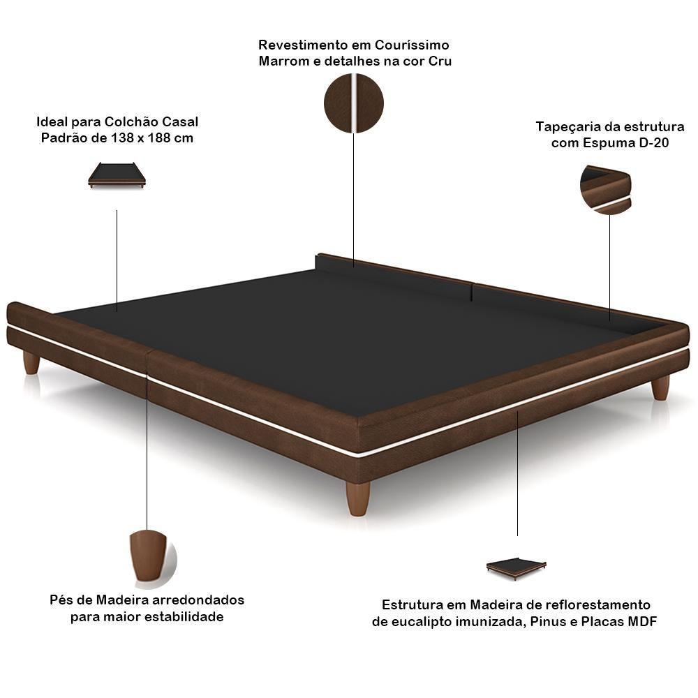 Miniatura Cama Casal Base Box Pés Madeira 140cm Suném P05 Couríssimo Marrom - Lyam Decor