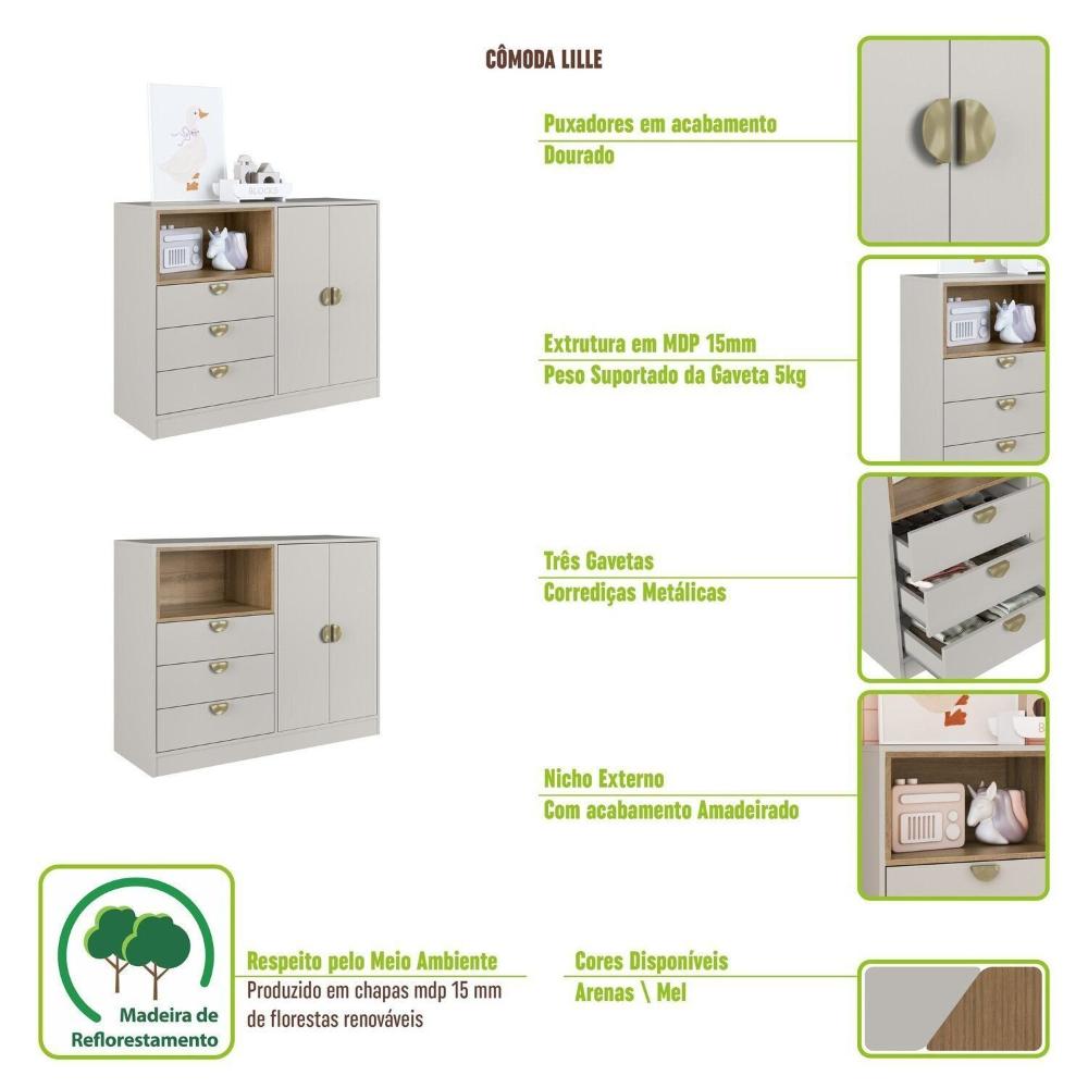 Quarto Infantil com Cama Solteiro Montessoriana com Iluminação Led e Comoda Lille Arenas