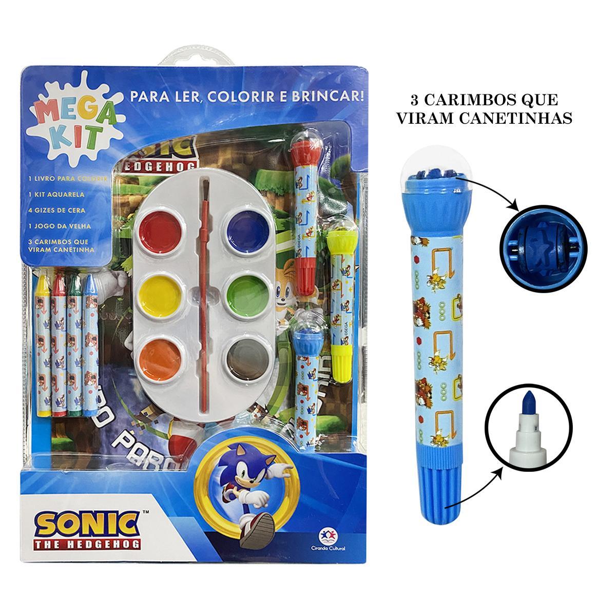 Miniatura Mega Kit Sonic Para Ler Colorir E Brincar Infantil Com Jogo