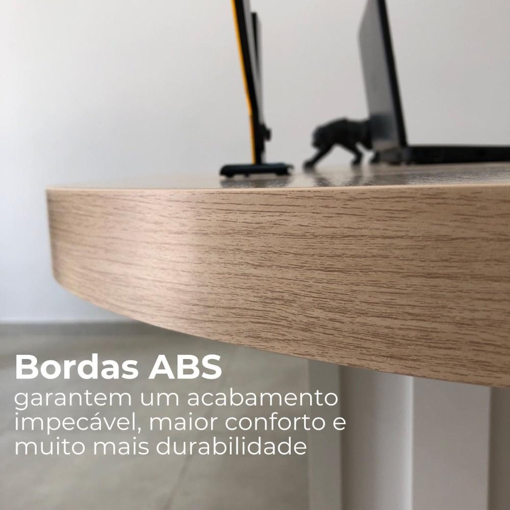 Mesa Para Escritório 200cm Curvas Orgânicas Tampo Tamburato Diretor Artany Carvalho/Branco