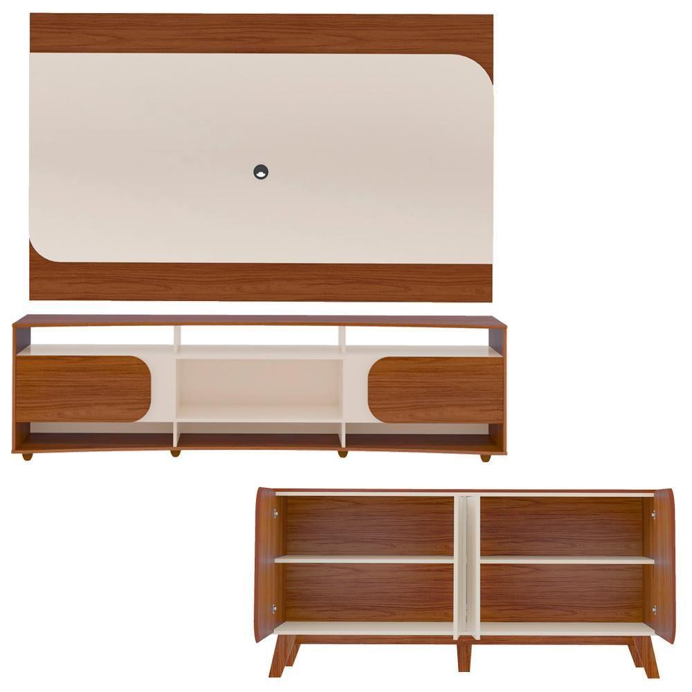 Miniatura Painel Rack Buffet Mesas Sala De Estar Ed45 Cedro Off White Arly