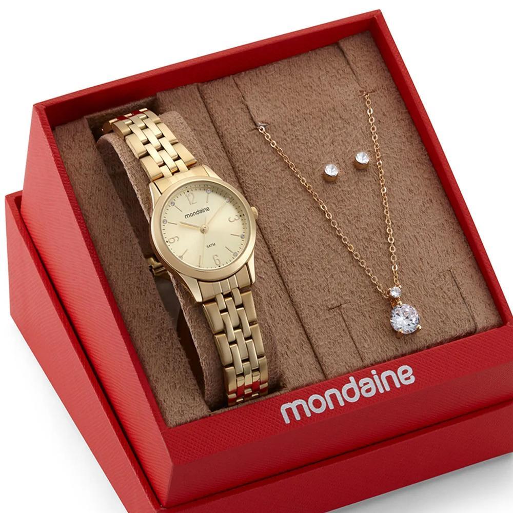 Miniatura Kit Relógio Mondaine Dourado Com Semijoia 32720Lpmkde1K1