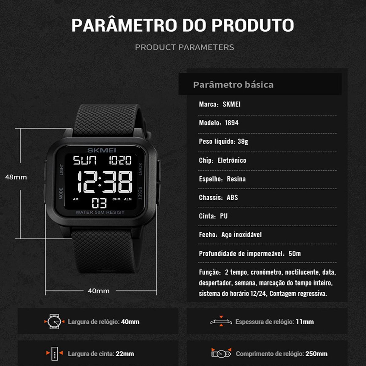 Miniatura Relógio Digital Unissex Skmei 1894 Resistente À Água 5Atm