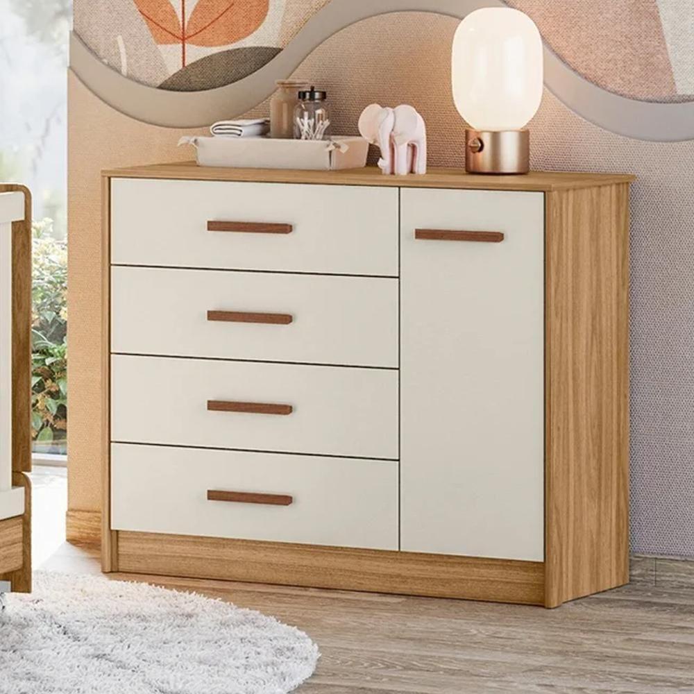 Miniatura Comoda Infantil 04 Gavetas 01 Porta 4250 Nature Off White Plla Nature Off White