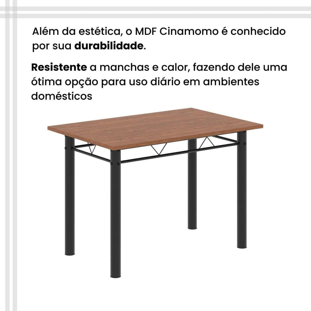 Conjunto de Mesa Tubular 100x60cm Tampo em Mdf e 4 Cadeiras Dany Preto