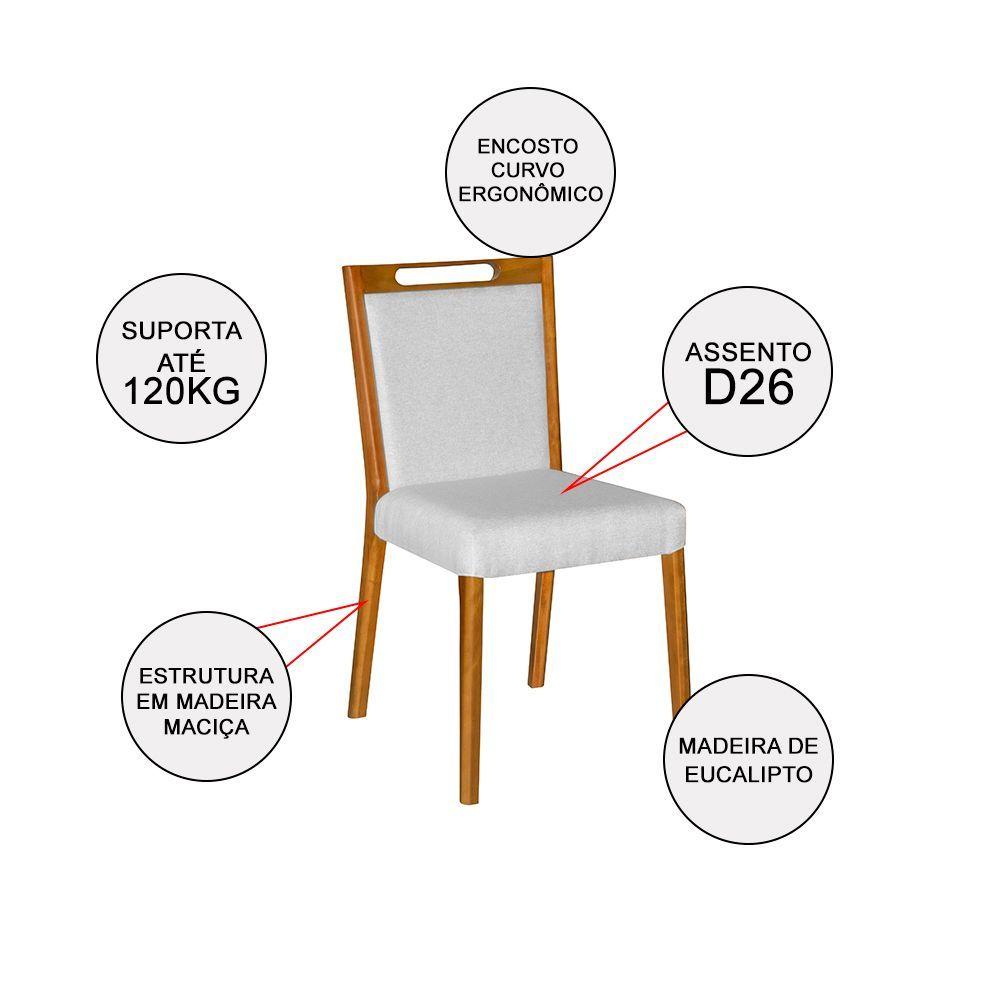 Kit 2 Cadeiras Jantar Estofadas Linho Cinza Cristal Base Madeira Maciça Mel