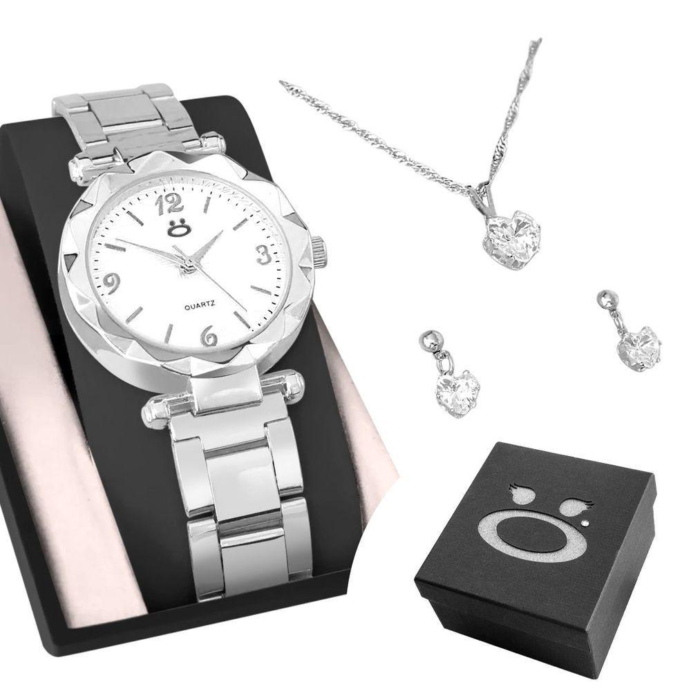 Miniatura Relogio Feminino Aço Prata + Caixa + Brincos Garantia Delicado Ajustavel Qualidade Premium Social