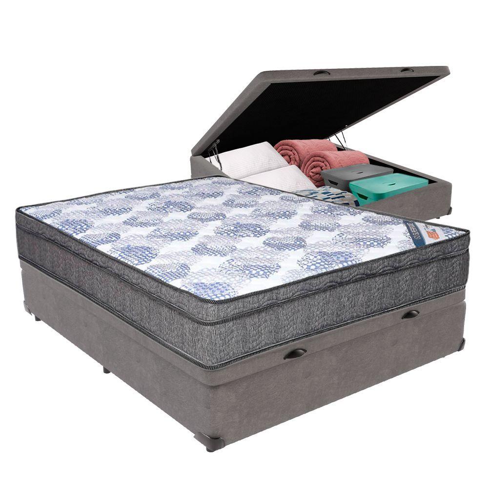 Miniatura Cama Box Casal Baú Bege Colchão Ortobom Superpocket Pillow Cor:cinza