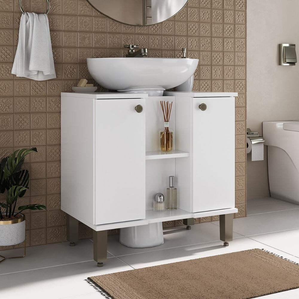 Miniatura Gabinete De Banheiro Para Pia De Sobrepor 2 Portas 60,4cm Multimóveis Cr10137 Branco