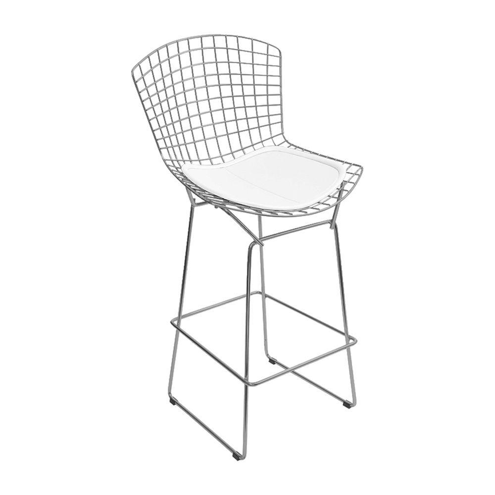 Miniatura Banqueta Bertoia Cromada D60 Assento Sintético Branco Cor Branco