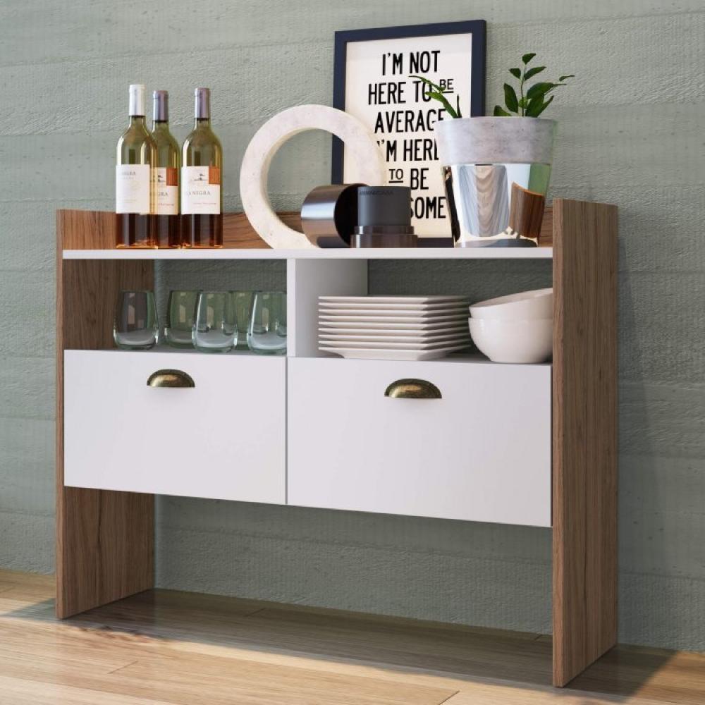 Conjunto Rack para TV até 48 Polegadas 2 Portas e Aparador 2 Portas 2 Nichos Estrela Estilare Branco Madeirado/Off White